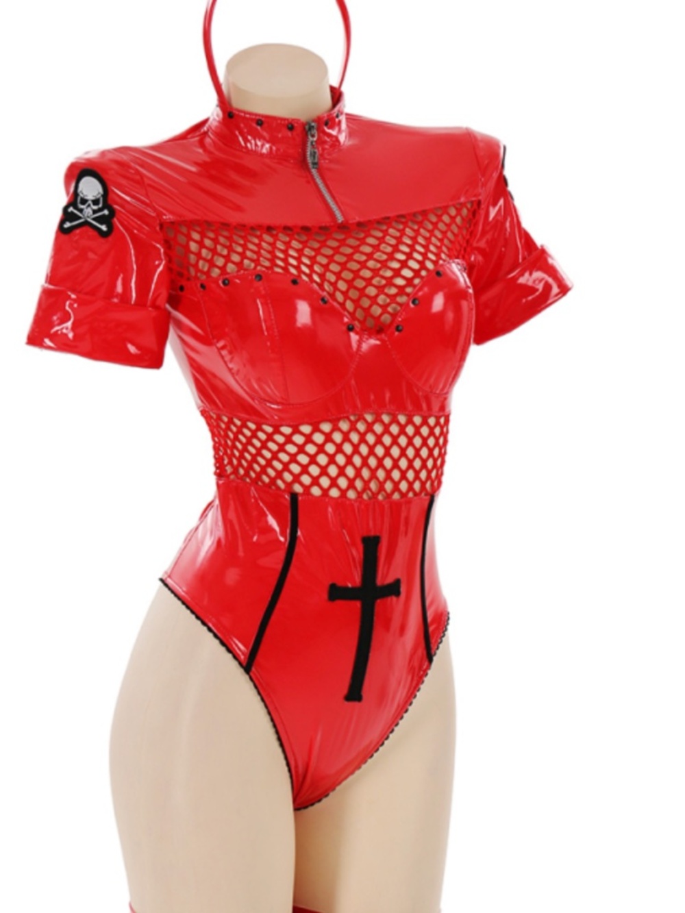 Red Nun PVC One-piece bodysuit Goth Punk Large